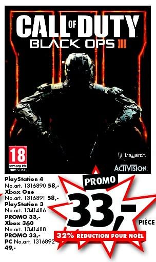 Promotions Call of duty black ops lll - Activision - Valide de 12/12/2015 à 27/12/2015 chez Bart Smit