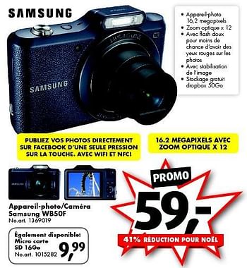 Promotions Appareil-photo-caméra samsung wb50f - Samsung - Valide de 12/12/2015 à 27/12/2015 chez Bart Smit