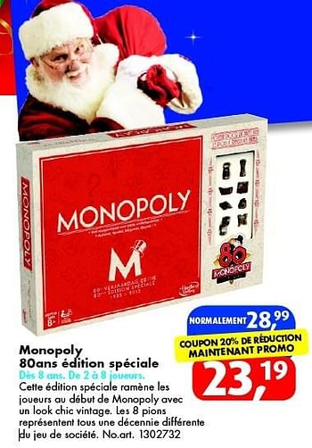 Promotions Monopoly 80ans édition spéciale - Hasbro - Valide de 12/12/2015 à 27/12/2015 chez Bart Smit