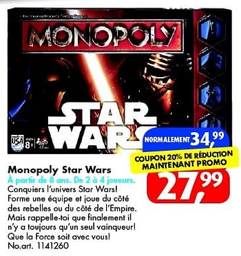 Promotions Monopoly star wars - Hasbro - Valide de 12/12/2015 à 27/12/2015 chez Bart Smit