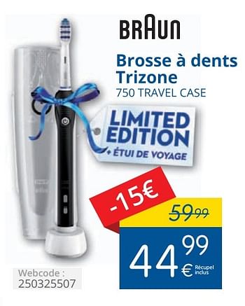 Promotions Braun brosse à dents trizone 750 travel case - Braun - Valide de 14/12/2015 à 31/12/2015 chez Eldi