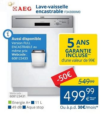 Promotions Aeg lave-vaisselle encastrable f34300im0 - AEG - Valide de 14/12/2015 à 31/12/2015 chez Eldi