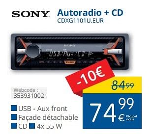 Promoties Sony autoradio + cd cdxg1101u.eur - Sony - Geldig van 14/12/2015 tot 31/12/2015 bij Eldi