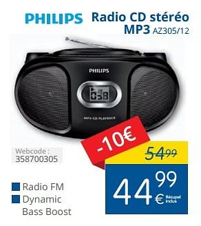 Promoties Philips radio cd stéréo mp3 az305-12 - Philips - Geldig van 14/12/2015 tot 31/12/2015 bij Eldi