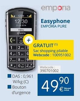 Promotions Easyphone emporia pure - Emporia - Valide de 14/12/2015 à 31/12/2015 chez Eldi