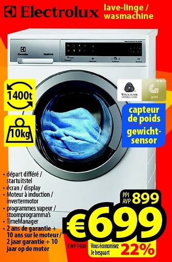 Promoties Electrolux lave-linge - wasmachine ewf1408 - Electrolux - Geldig van 01/01/2016 tot 31/01/2016 bij ElectroStock