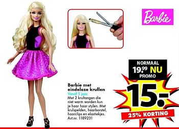 Promoties Barbie met eindeloze krullen - Mattel - Geldig van 02/01/2016 tot 31/01/2016 bij Bart Smit
