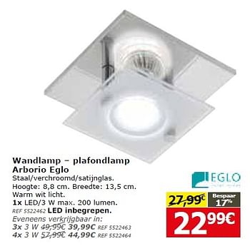 Promoties Wandlamp plafondlamp arborio eglo - Eglo - Geldig van 02/02/2016 tot 29/02/2016 bij BricoPlanit