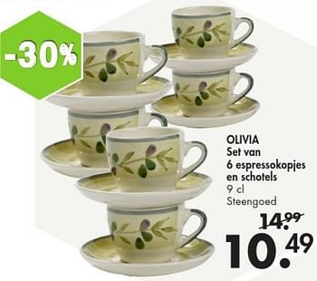 Promoties Olivia set van 6 espressokopjes en schotels - Huismerk - Casa - Geldig van 01/02/2016 tot 28/02/2016 bij Casa