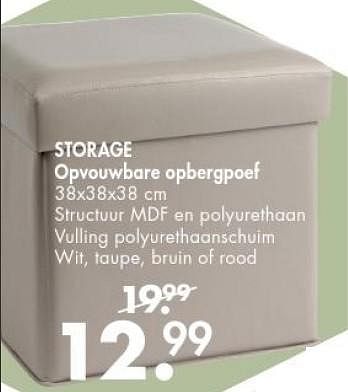 Promoties Storage opvouwbare opbergpoef - Huismerk - Casa - Geldig van 01/02/2016 tot 28/02/2016 bij Casa