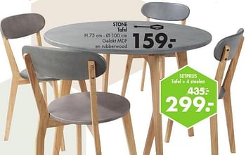 Promoties Stone tafel + 4 stoelen - Huismerk - Casa - Geldig van 01/02/2016 tot 28/02/2016 bij Casa