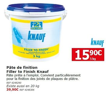 Promotions Pâte de finition filler to finish knauf - Knauf - Valide de 01/03/2016 à 21/03/2016 chez BricoPlanit