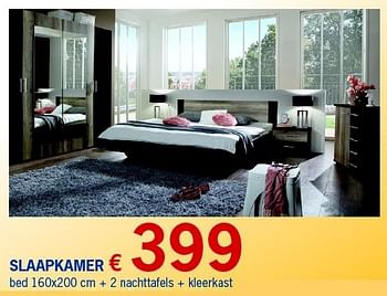 Promoties Slaapkamer bed + 2 nachttafels + kleerkast - Huismerk - De Prijzenklopper - Geldig van 15/03/2016 tot 11/04/2016 bij De Prijzenklopper