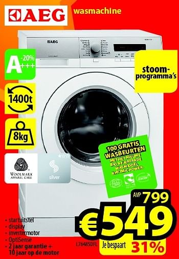 Promoties Aeg wasmachine l76485dfl - AEG - Geldig van 01/03/2016 tot 31/03/2016 bij ElectroStock