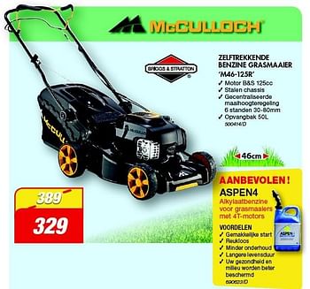 Promoties Mc culloch zelftrekkende benzine grasmaaier m46-125r - Mc Culloch - Geldig van 29/02/2016 tot 27/03/2016 bij Freetime