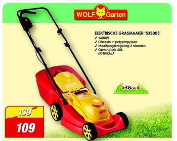 Promoties Wolf garten elektrische grasmaaier s3800e - Wolf Garten - Geldig van 29/02/2016 tot 27/03/2016 bij Freetime