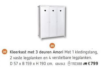 Promoties Kleerkast met 3 deuren amori - Huismerk - Dreamland - Geldig van 08/03/2016 tot 17/03/2017 bij Dreamland