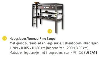 Promoties Hoogslaper-bureau pino taupe - Huismerk - Dreamland - Geldig van 08/03/2016 tot 17/03/2017 bij Dreamland
