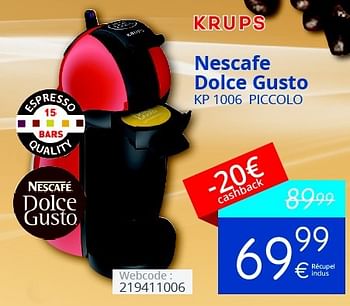 Promotions Krups nescafe dolce gusto kp 1006 piccolo - Krups - Valide de 01/03/2016 à 31/03/2016 chez Eldi