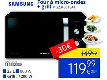 Promoties Samsung four à micro-ondes + grill mg23f301eak - Samsung - Geldig van 01/03/2016 tot 31/03/2016 bij Eldi
