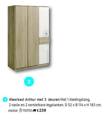 Promoties Kleerkast arthur met 3 deuren - Huismerk - Dreamland - Geldig van 08/03/2016 tot 17/03/2017 bij Dreamland