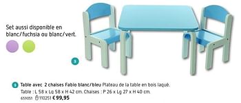 Promotions Table avec 2 chaises fabio blanc-bleu - Produit maison - Dreamland - Valide de 08/03/2016 à 17/03/2017 chez Dreamland