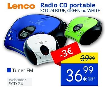 Promotions Lenco radio cd portable scd-24 blue, green ou white - Lenco - Valide de 01/03/2016 à 31/03/2016 chez Eldi