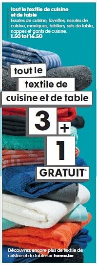 Promotions Tout le textile de cuisine et de table - Produit maison - Hema - Valide de 02/03/2016 à 15/03/2016 chez Hema
