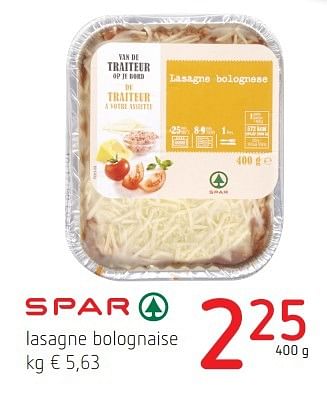 Promotions Lasagne bolognaise - Spar - Valide de 10/03/2016 à 23/03/2016 chez Eurospar (Colruytgroup)