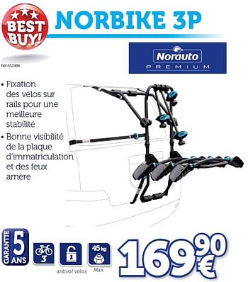 Promotions Porte-vélos de coffre norbike 3p - Norauto - Valide de 25/03/2016 à 31/03/2017 chez Auto 5