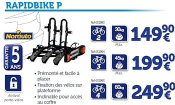 Promotions Porte-vélos d`attelage rapidbike p - Norauto - Valide de 25/03/2016 à 31/03/2017 chez Auto 5