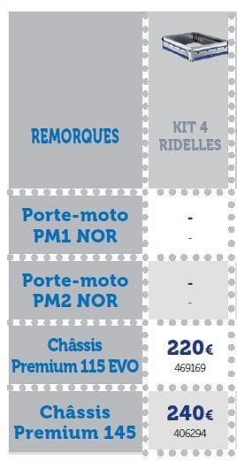 Promotions Kit 4 ridelles châssis premium 115 evo - Produit maison - Auto 5  - Valide de 25/03/2016 à 31/03/2017 chez Auto 5