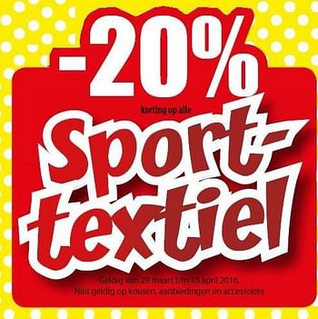 Promoties -20% sporttextiel - Huismerk - Vatana - Geldig van 29/03/2016 tot 10/04/2016 bij Vatana