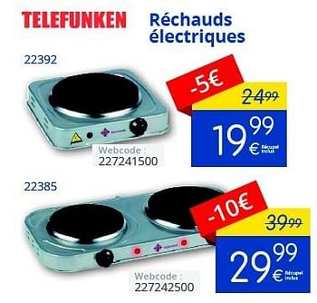 Promotions Telefunken réchauds électriques - Telefunken - Valide de 01/04/2016 à 30/04/2016 chez Eldi