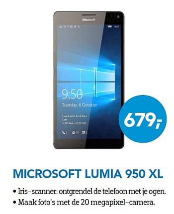Promoties Microsoft lumia 950 xl - Microsoft - Geldig van 01/04/2016 tot 30/04/2016 bij Coolblue