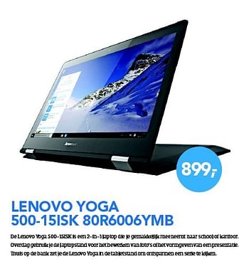 Promoties Lenovo yoga 500-15isk 80r6006ymb - Lenovo - Geldig van 01/04/2016 tot 30/04/2016 bij Coolblue
