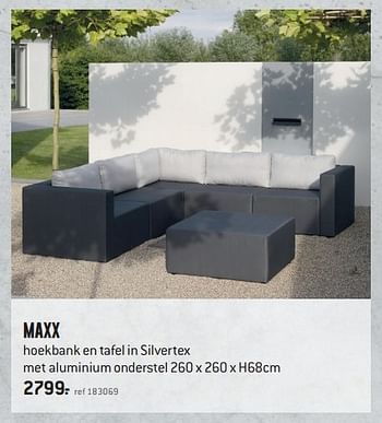 Promoties Maxx hoekbank en tafel in silvertex met aluminium onderstel - Huismerk - Free Time - Geldig van 11/04/2016 tot 06/06/2016 bij Freetime