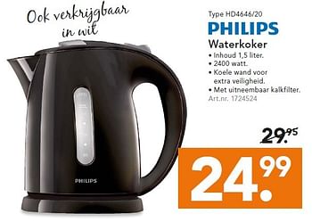 Promoties Philips waterkoker hd4646-20 - Philips - Geldig van 11/04/2016 tot 24/04/2016 bij Blokker