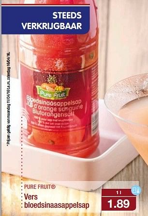 Promoties Vers bloedsinaasappelsap - Pure Fruit - Geldig van 13/04/2016 tot 19/04/2016 bij Aldi