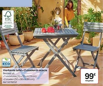 Promoties Vierkante tafel + 2 stoelen in acacia - Huismerk - Carrefour  - Geldig van 13/04/2016 tot 30/06/2016 bij Carrefour