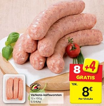 Promoties Varkens-kalfsworsten - Huismerk - Carrefour  - Geldig van 13/04/2016 tot 10/04/2016 bij Carrefour
