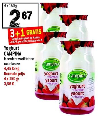Promoties Yoghurt campina - Campina - Geldig van 13/04/2016 tot 19/04/2016 bij Match