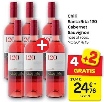 Promotions Chili santa rita 120 cabernet sauvignon - Vins rosé - Valide de 13/04/2016 à 25/04/2016 chez Carrefour