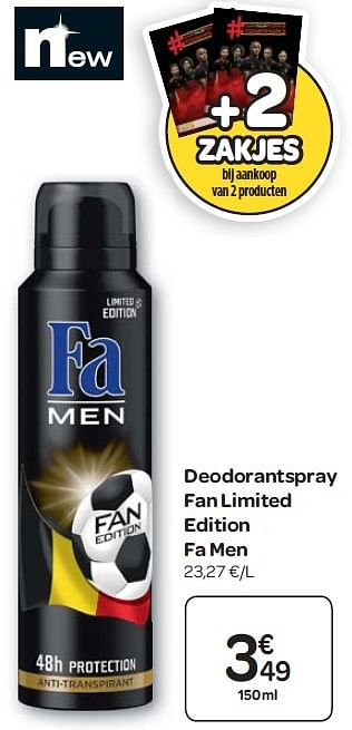 Promoties Deodorantspray fan limited edition fa men - Fa - Geldig van 13/04/2016 tot 25/04/2016 bij Carrefour