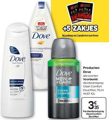Promoties Dove deodorantspray clean comfort dove men - Dove - Geldig van 13/04/2016 tot 25/04/2016 bij Carrefour