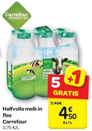 Promoties Halfvolle melk in fl es carrefour - Huismerk - Carrefour  - Geldig van 13/04/2016 tot 25/04/2016 bij Carrefour