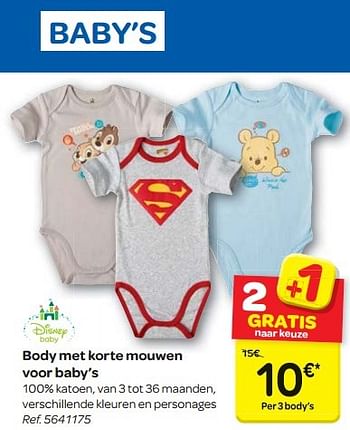 Promoties Body met korte mouwen voor baby`s - Disney Baby - Geldig van 13/04/2016 tot 25/04/2016 bij Carrefour