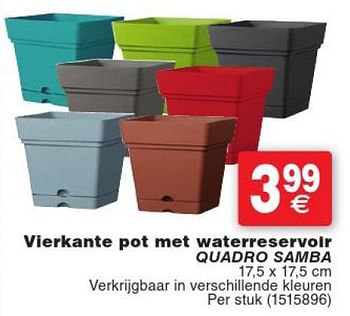 Promoties Vierkante pot met waterreservoir quadro samba - Huismerk - Cora - Geldig van 12/04/2016 tot 25/04/2016 bij Cora