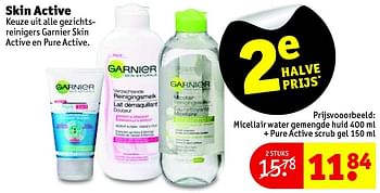 Promotions Micellair water gemengde huid + pure active scrub gel - Garnier - Valide de 12/04/2016 à 17/04/2016 chez Kruidvat