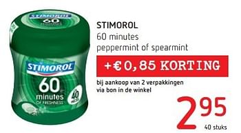 Promoties Stimorol 60 minutes peppermint of spearmint - Stimorol - Geldig van 21/04/2016 tot 04/05/2016 bij Spar (Colruytgroup)